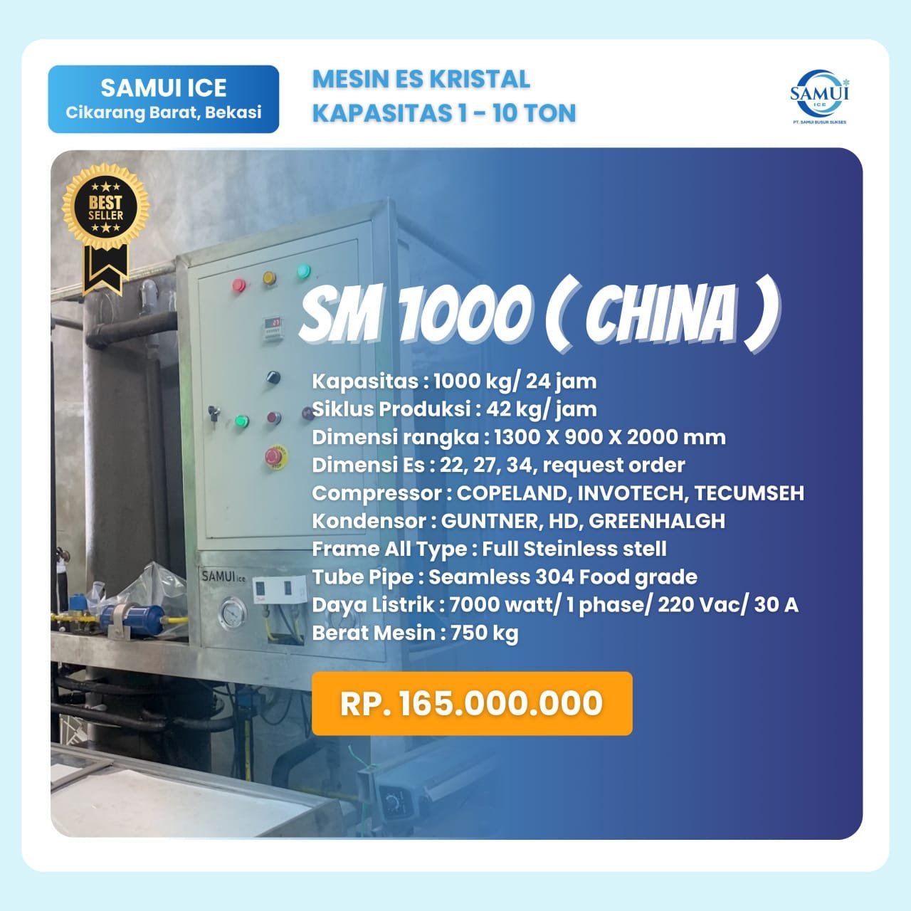 Mesin Es Kristal Terbaik SAMUI SM 1000 (China)