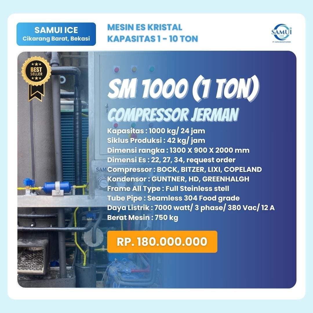 Mesin Es Kristal Terbaik SAMUI SM 1000 Compressor Jerman (1 TON)