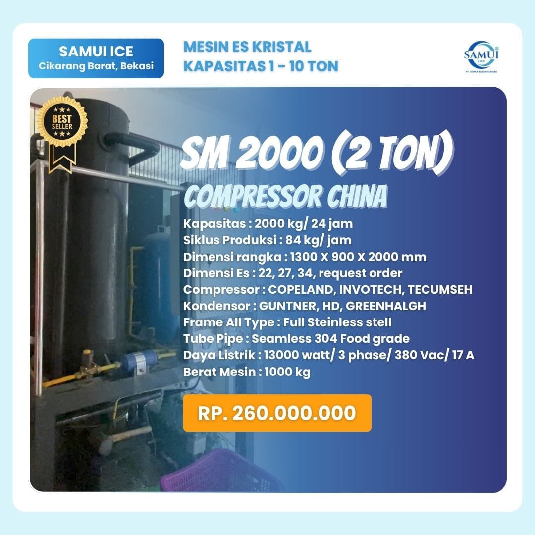 Mesin Es Kristal Terbaik SAMUI SM 2000 Compressor China (2 TON)