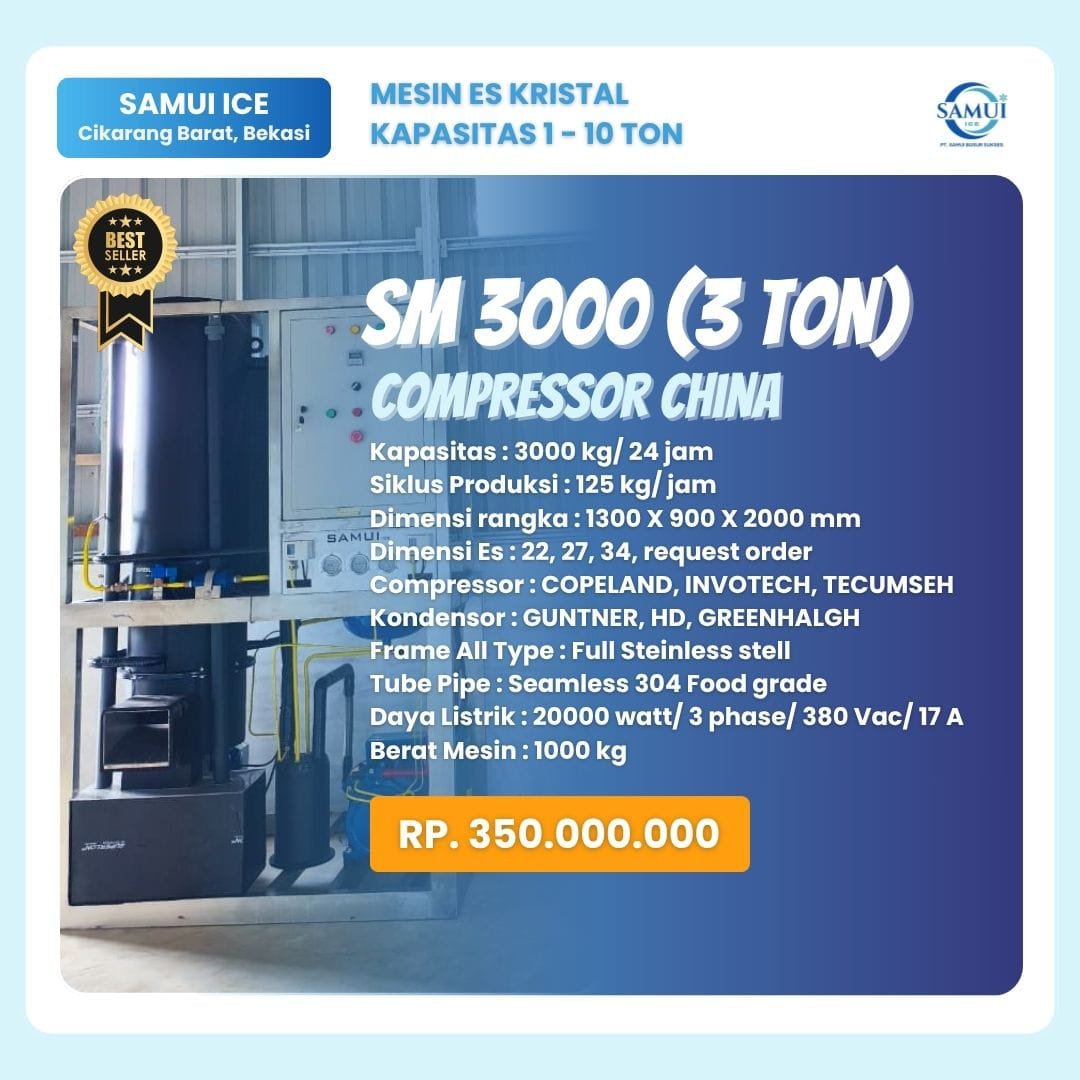 Mesin Es Kristal Terbaik SAMUI SM 3000 Compressor China (3TON)