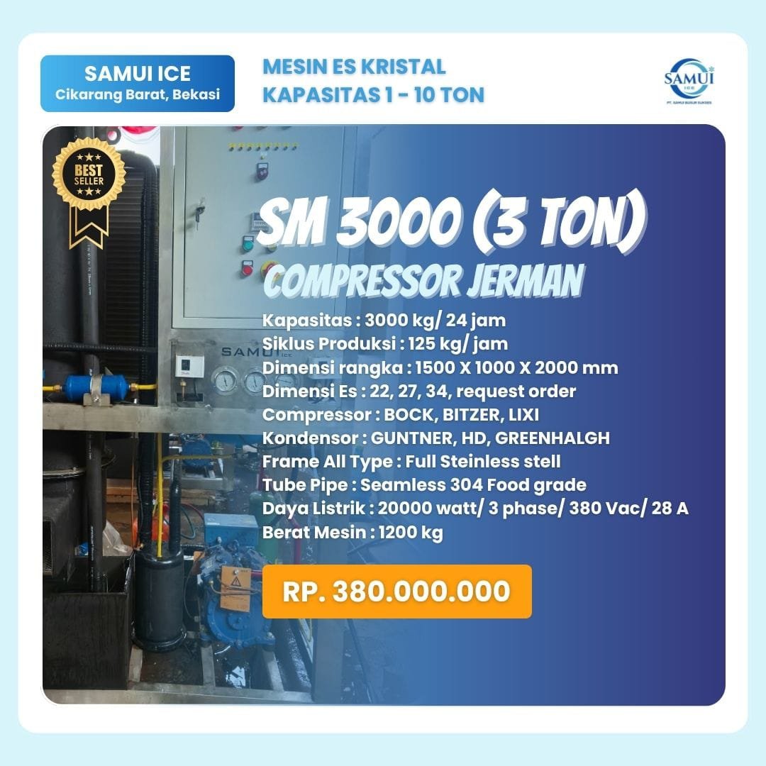 Mesin Es Kristal Terbaik SAMUI SM 3000 Compressor Jerman (3TON)