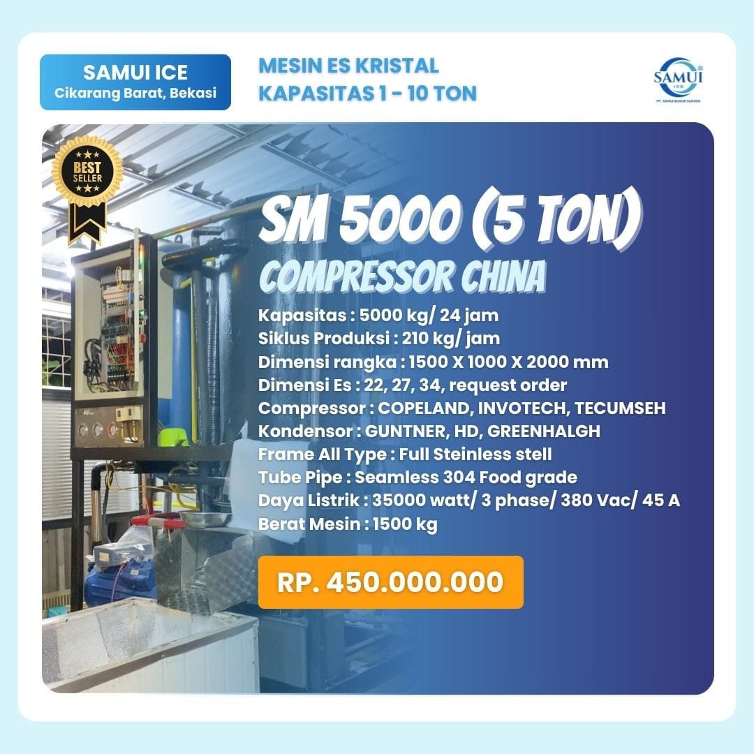 Mesin Es Kristal Terbaik SAMUI SM 5000 Compressor China (5TON)